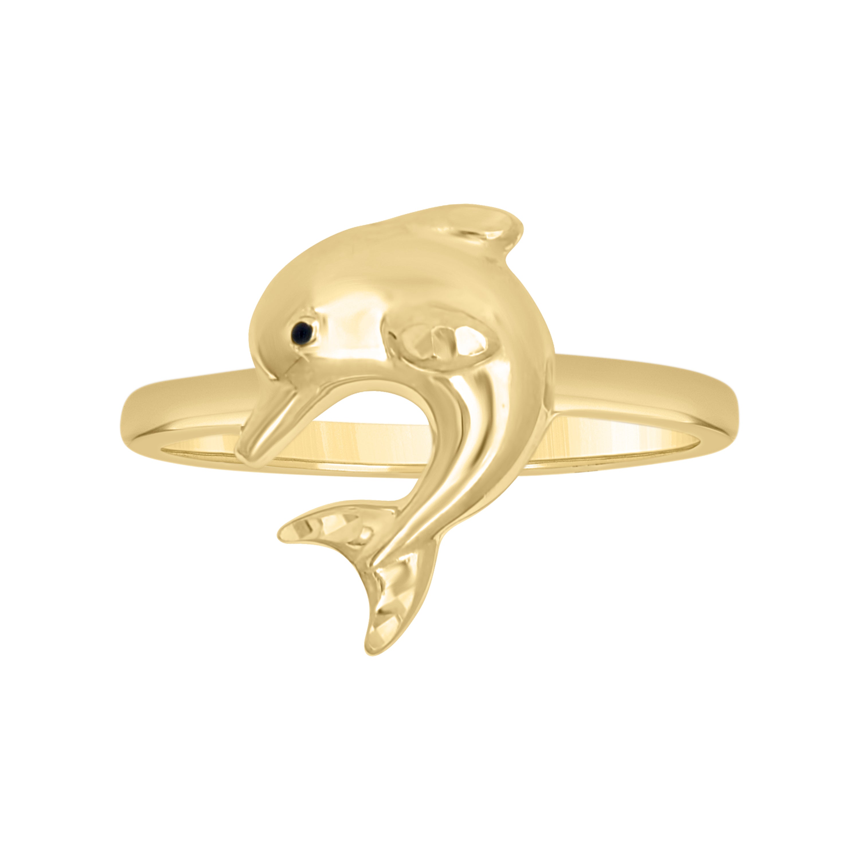 10kt Two-Tone Gold Womens Enameled Dolphin Ocean Life Ring 