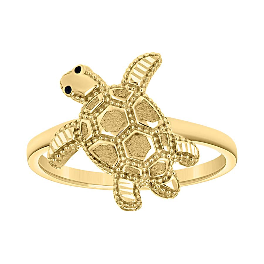 14kt Yellow Gold Womens Enameled Turtle Ocean Life Ring 
