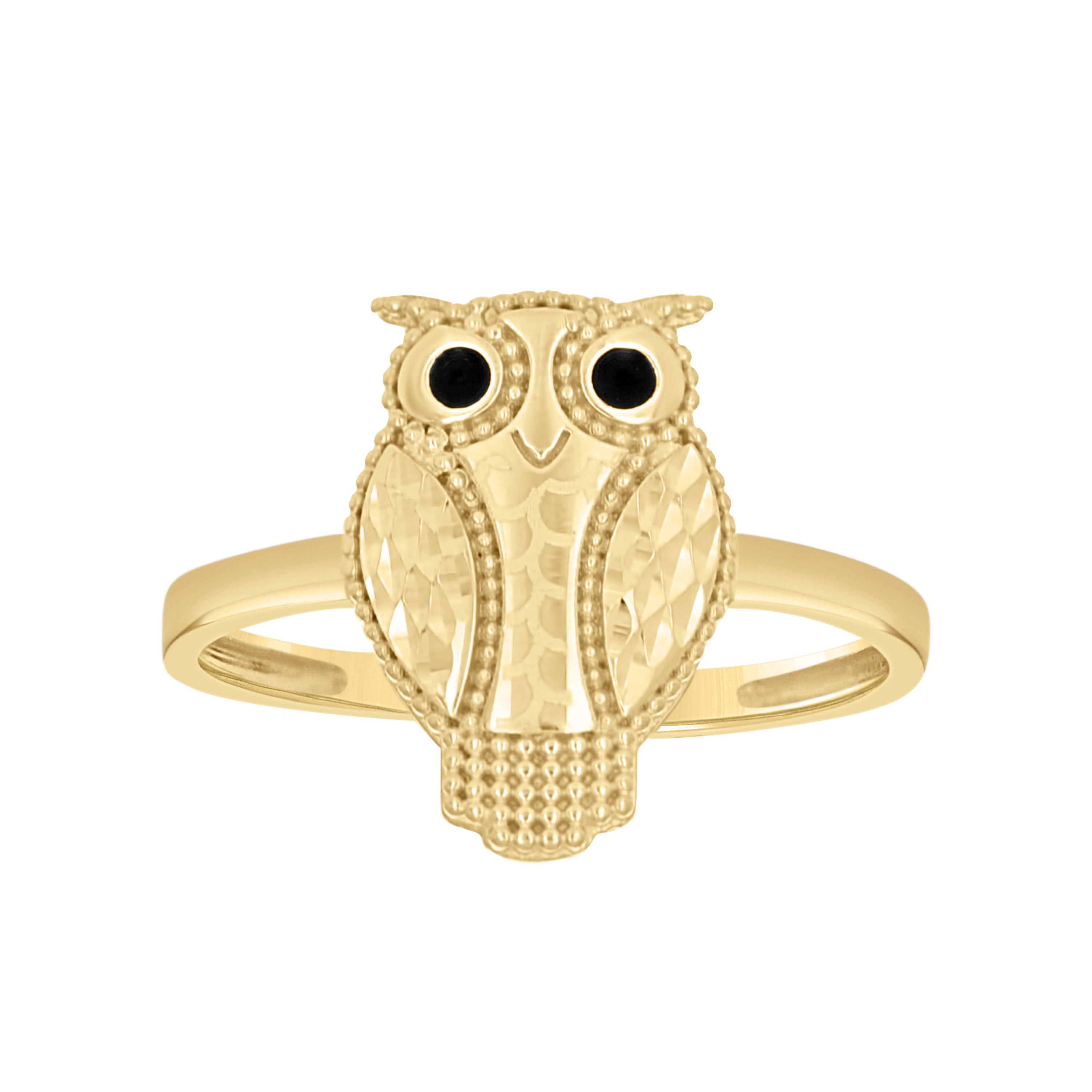 10kt Yellow Gold Womens Enameled Owl Bird Wildlife Ring 