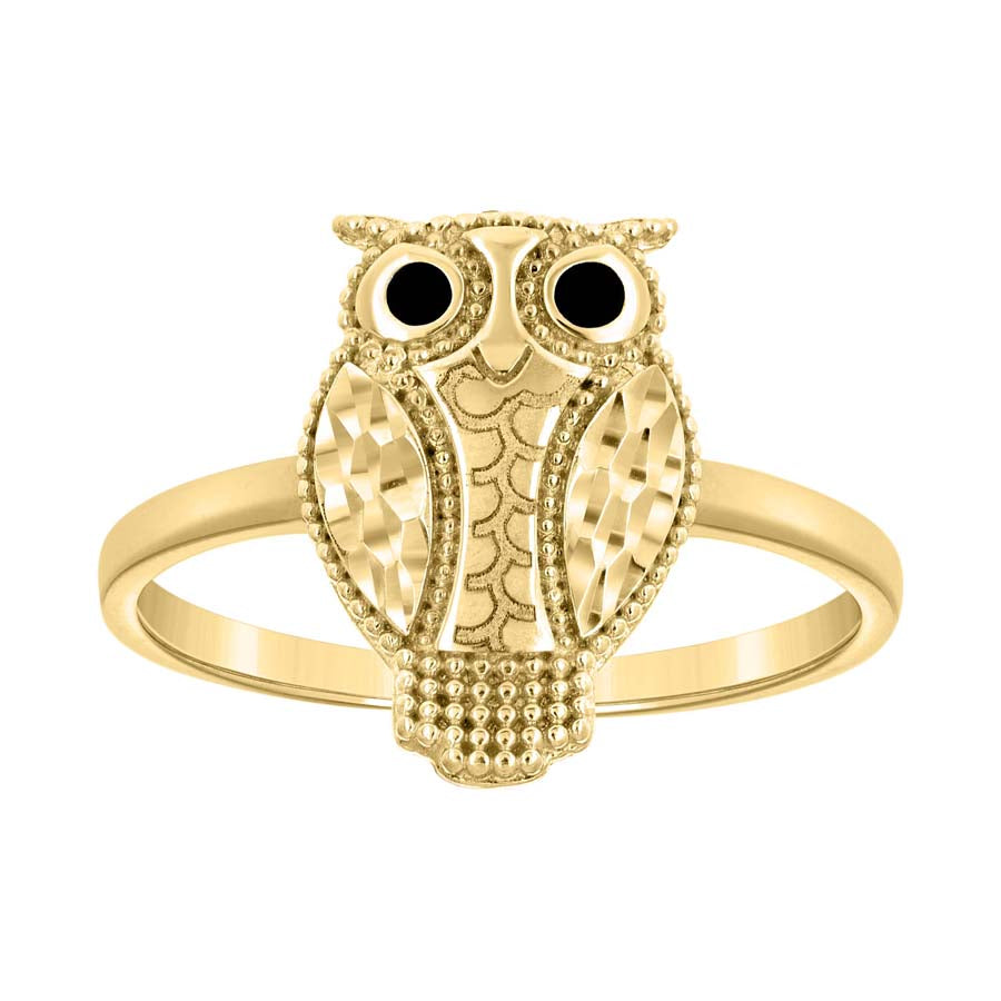 14kt Yellow Gold Womens Enameled Owl Bird Wildlife Ring 