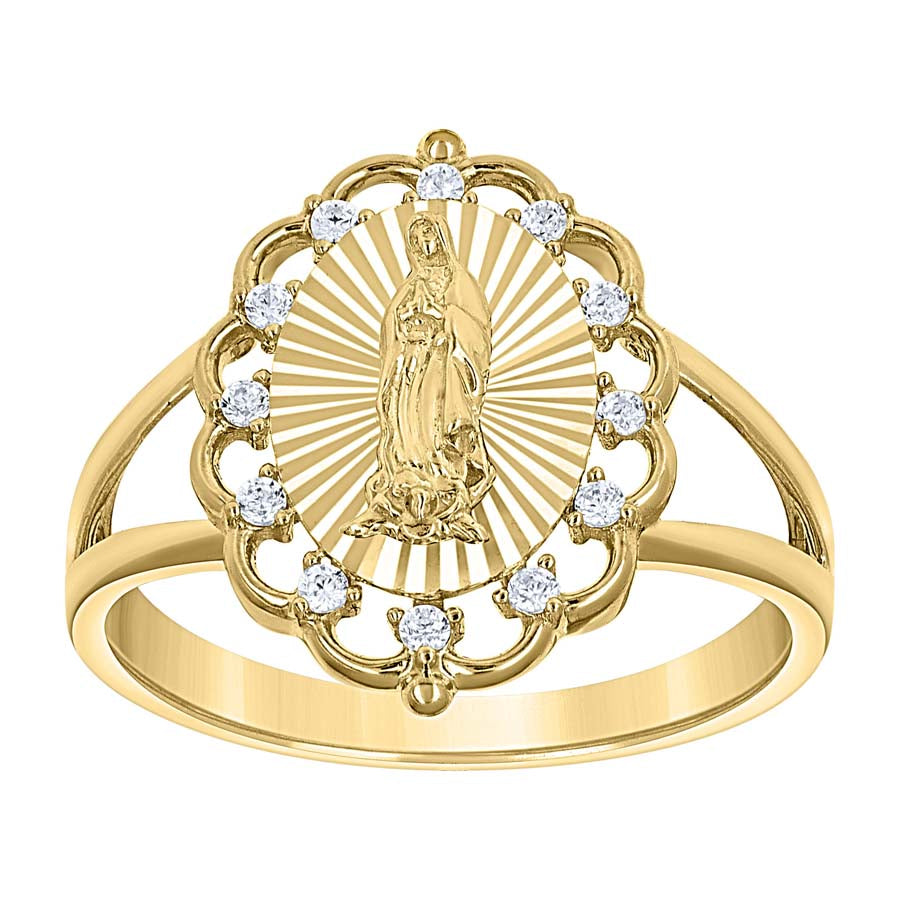 14kt Yellow Gold Womens Cubic-Zirconia Flower Head Guadalupe Religious Ring 