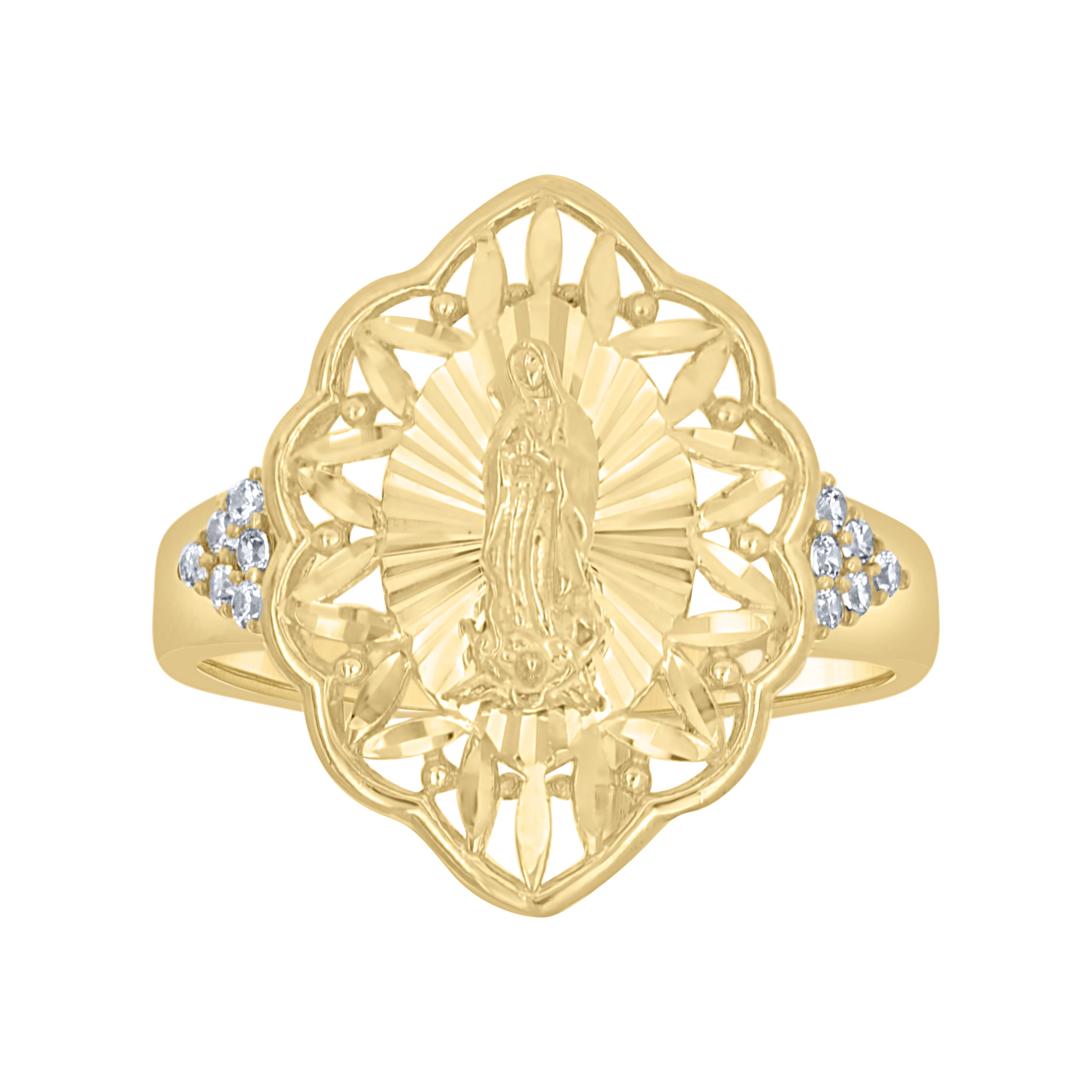 10kt Two-Tone Gold Womens Cubic-Zirconia Guadalupe Religious Ring 