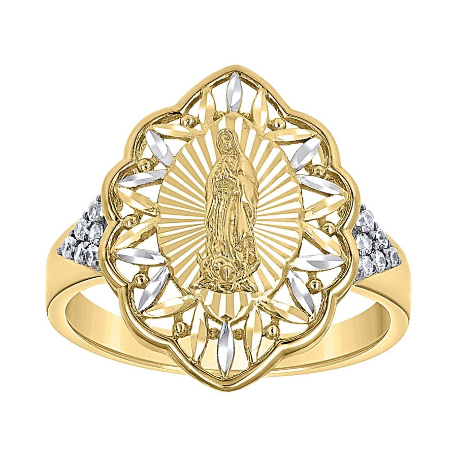 14kt Two-Tone Gold Womens Cubic-Zirconia Guadalupe Religious Ring 