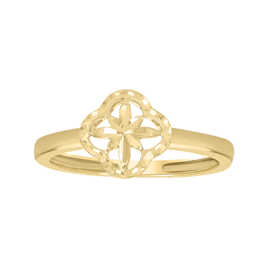 10kt Two-Tone Gold Womens Clover Good Luck Ring 