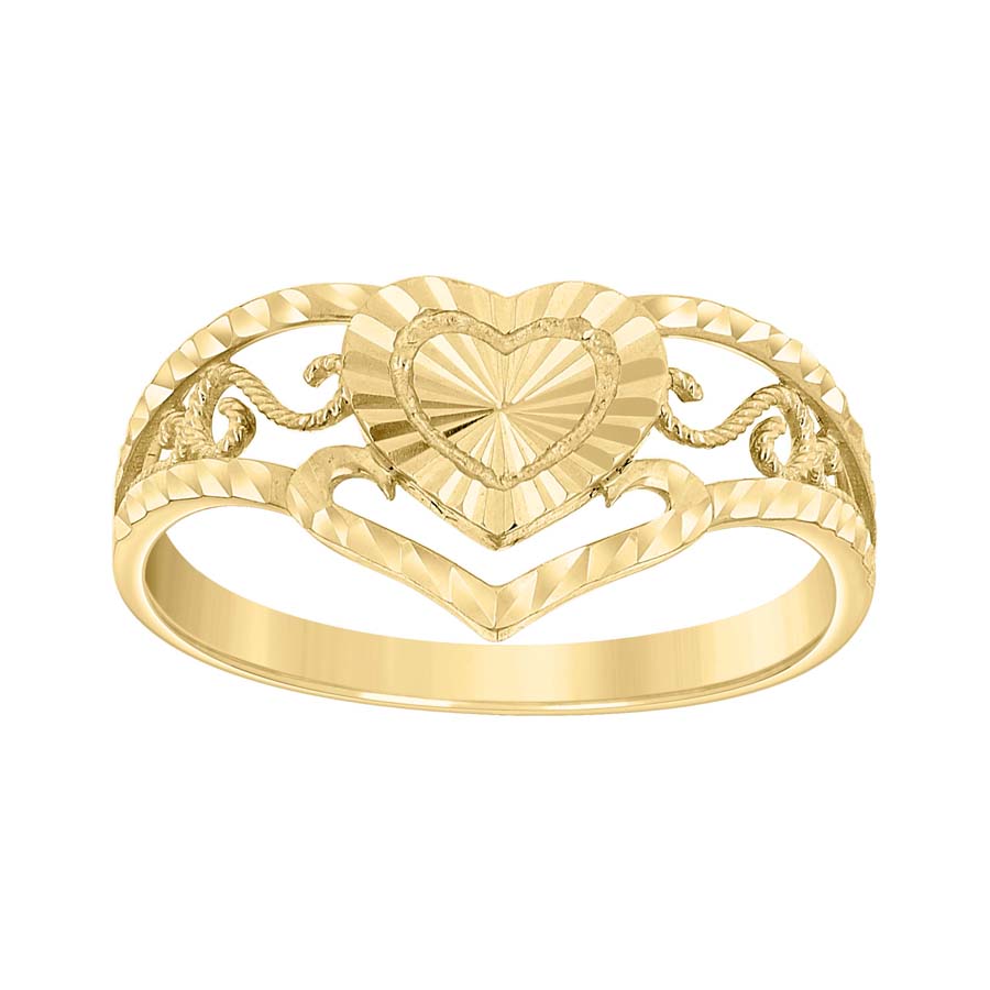 14kt Yellow Gold Womens Swirl Filigree Heart Ring 