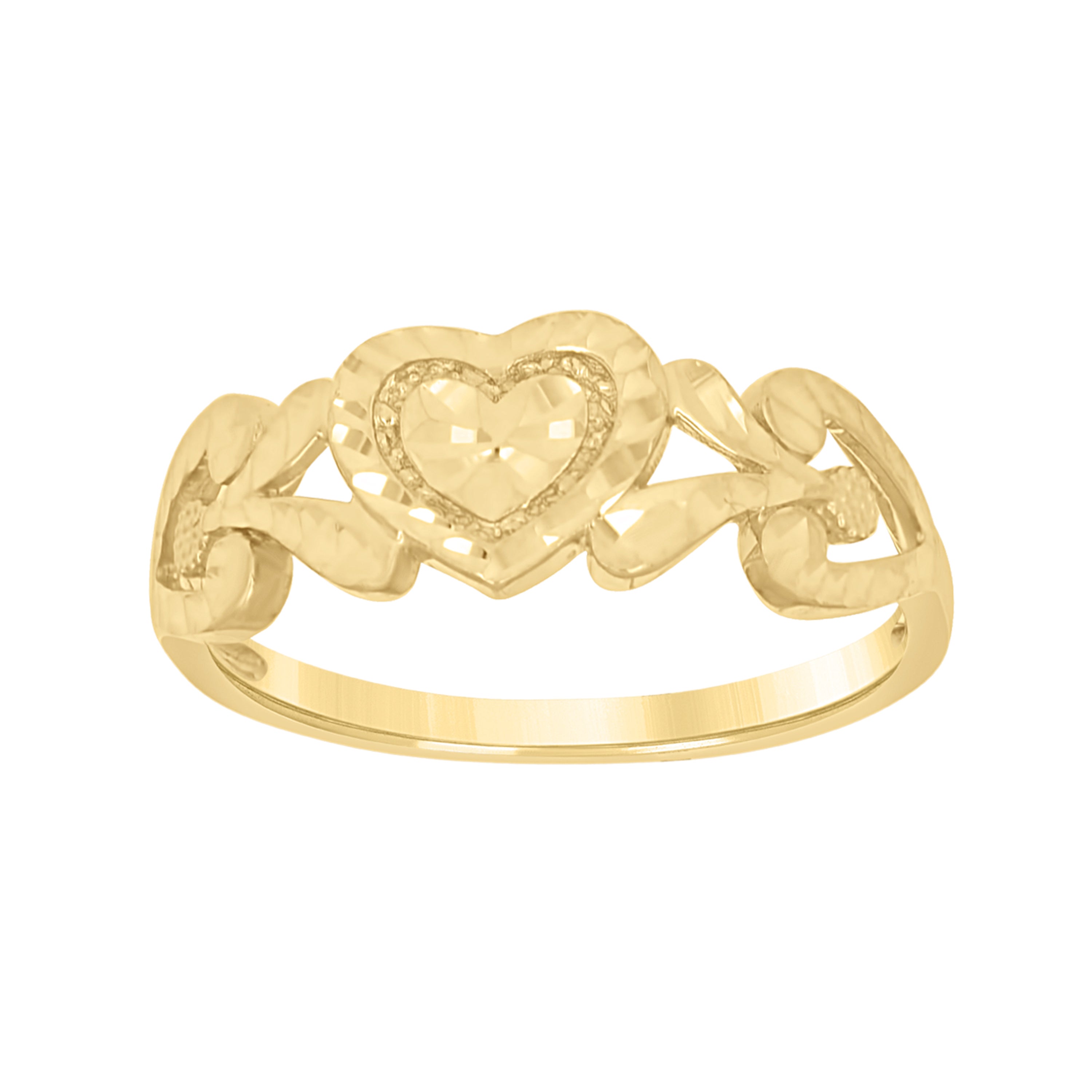 10kt Yellow Gold Womens Floral Heart Ring 