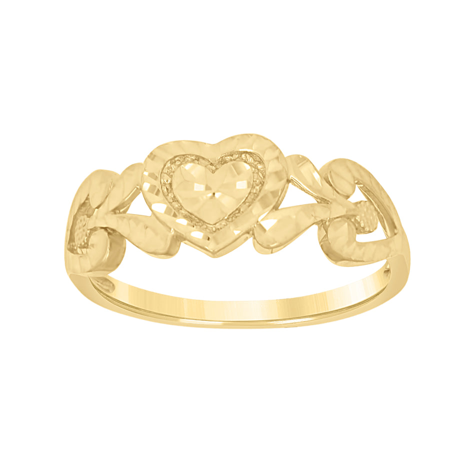 10kt Yellow Gold Womens Floral Heart Ring 