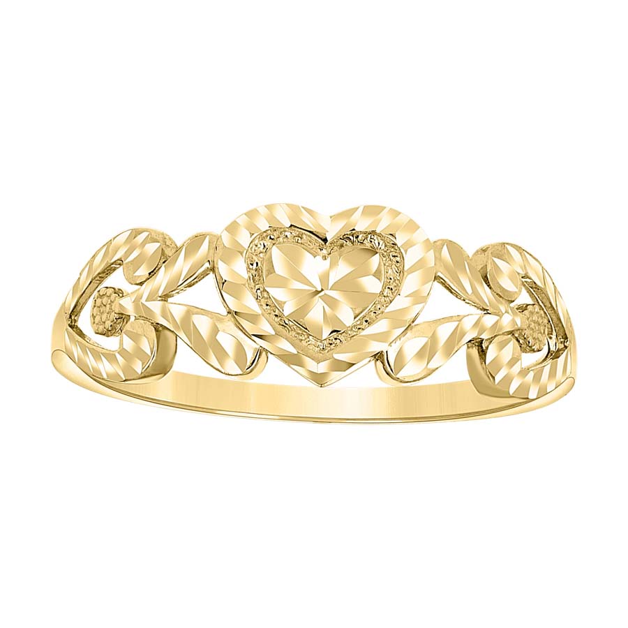 14kt Yellow Gold Womens Floral Heart Ring 