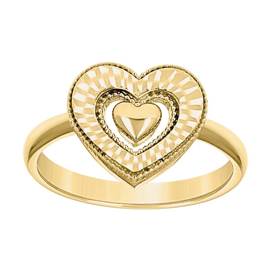 14kt Yellow Gold Womens Heart in Heart Ring 