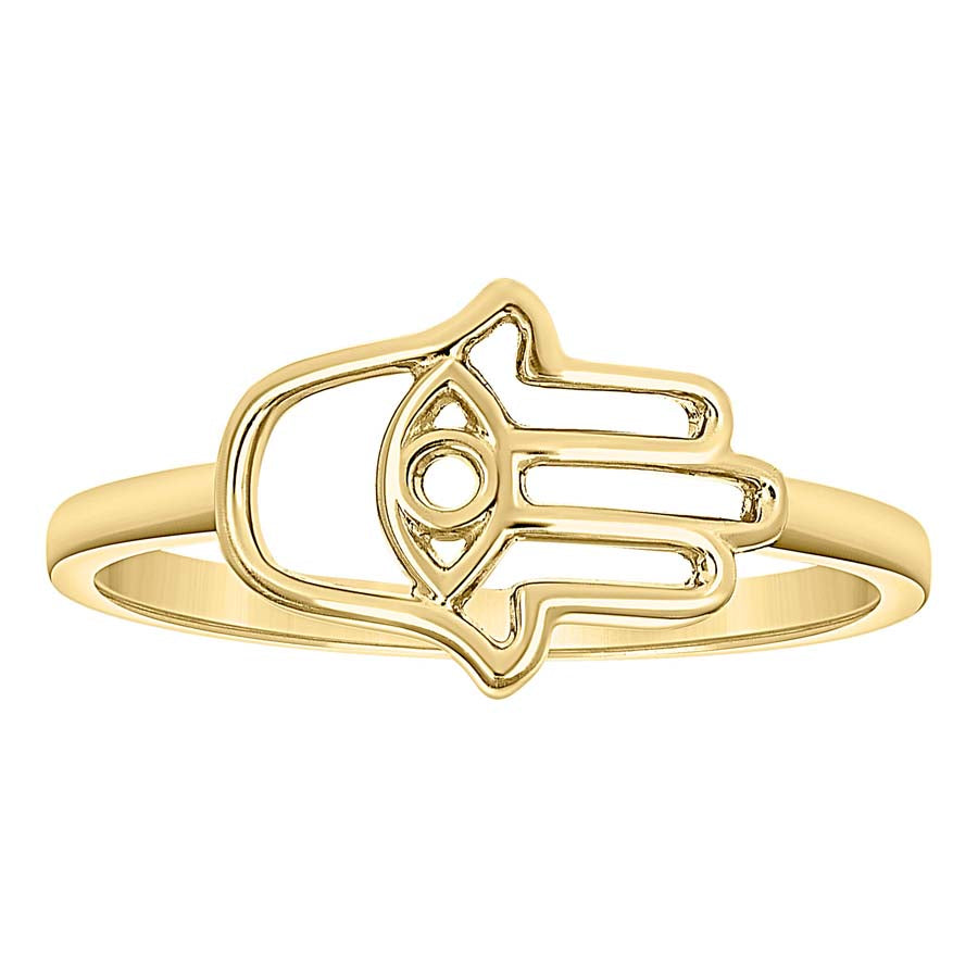 14kt Yellow Gold Unisex Hamsa Symbol Religious Ring 