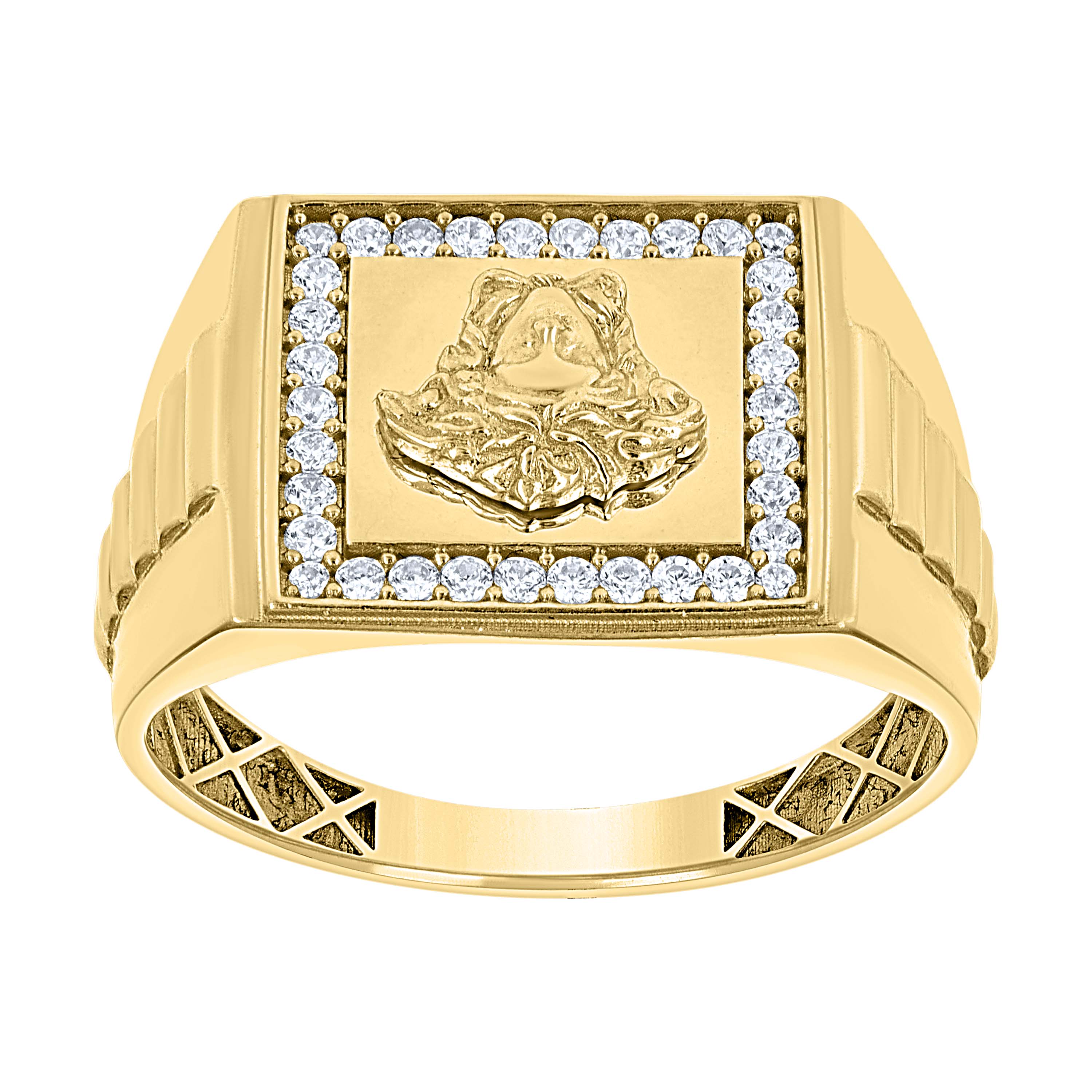 10kt Yellow Gold Mens Cubic-Zirconia Square Head Medusa Egyptian Ring 