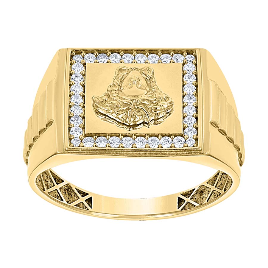 14kt Yellow Gold Mens Cubic-Zirconia Square Head Medusa Ring 