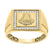14kt Yellow Gold Mens Cubic-Zirconia Square Head Medusa Ring 