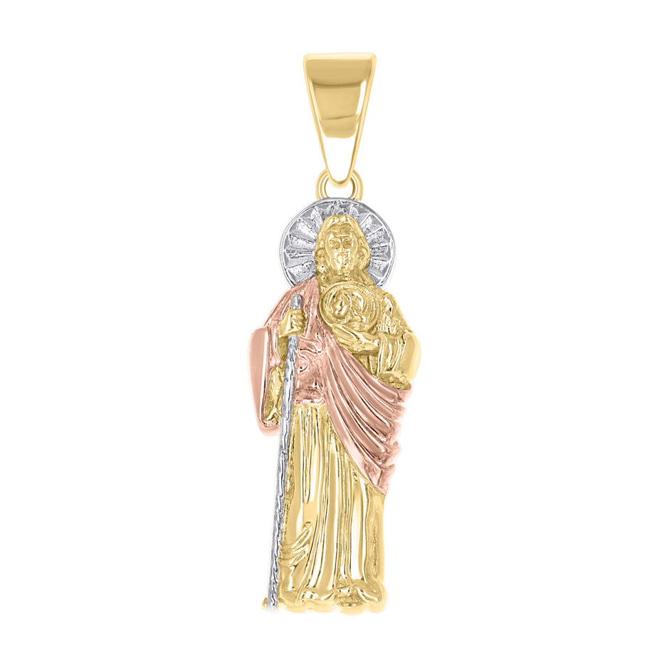 10kt Tri-Color Gold Unisex St. Jude Saint Religious Pendant 