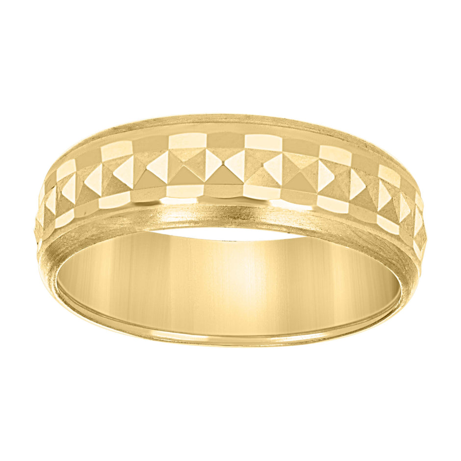10kt Yellow Gold Mens Grooved Edge Brushed Comfort Fit Wedding Band Ring 6mm Size 7