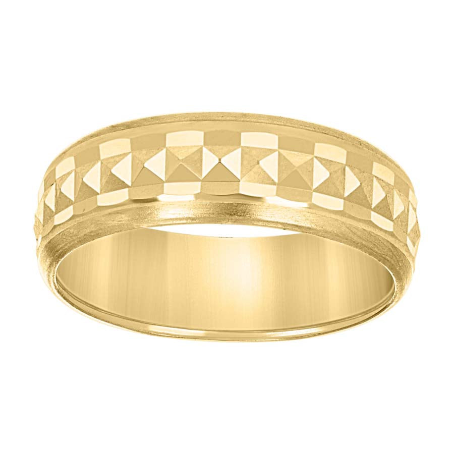 14kt Yellow Gold Mens Grooved Edge Brushed Comfort Fit Wedding Band Ring 6mm Size 8 - SLV-142606