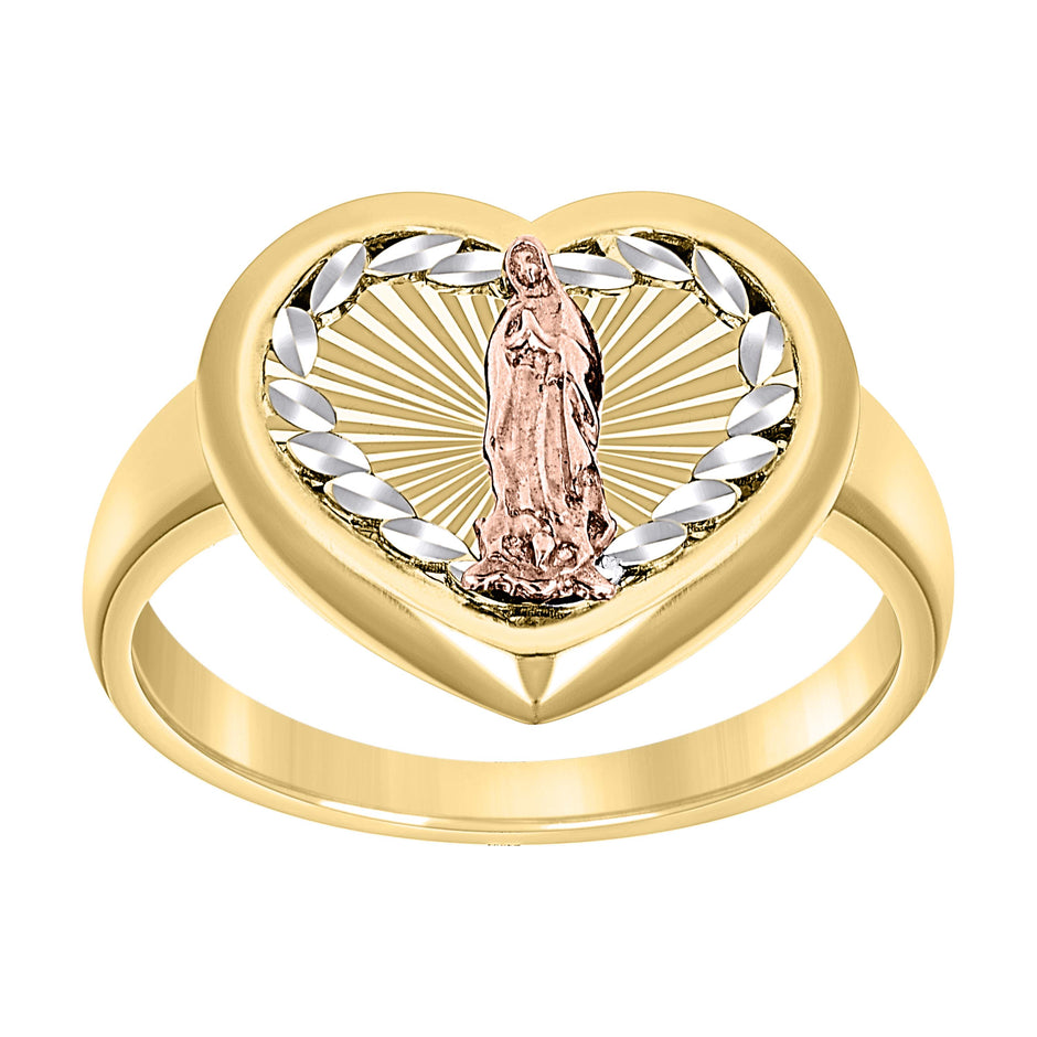 10kt Tri-Color Gold Womens Heart Head Guadalupe Religious Ring 
