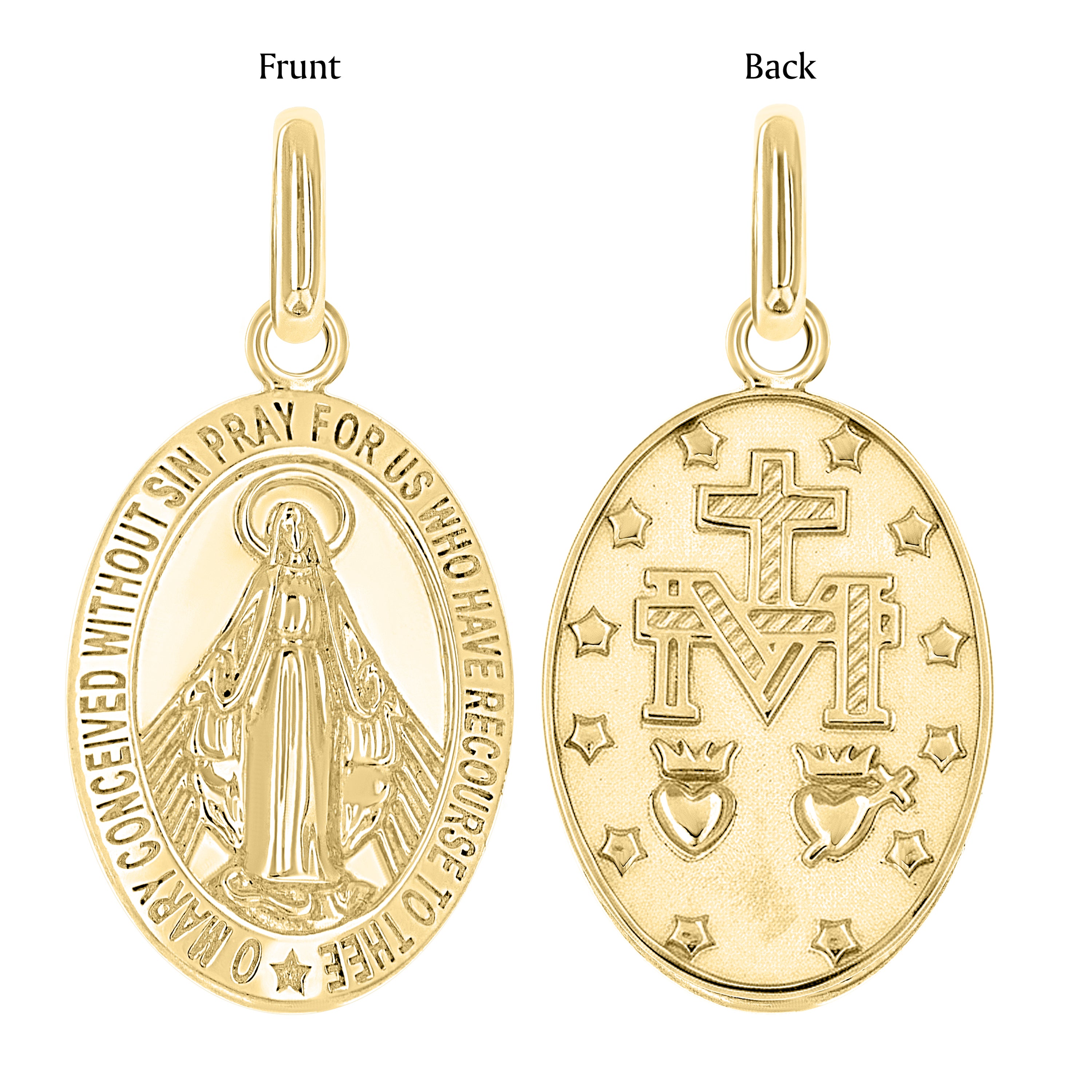 10kt Yellow Gold Unisex Miraculous Medal Religious Pendant 
