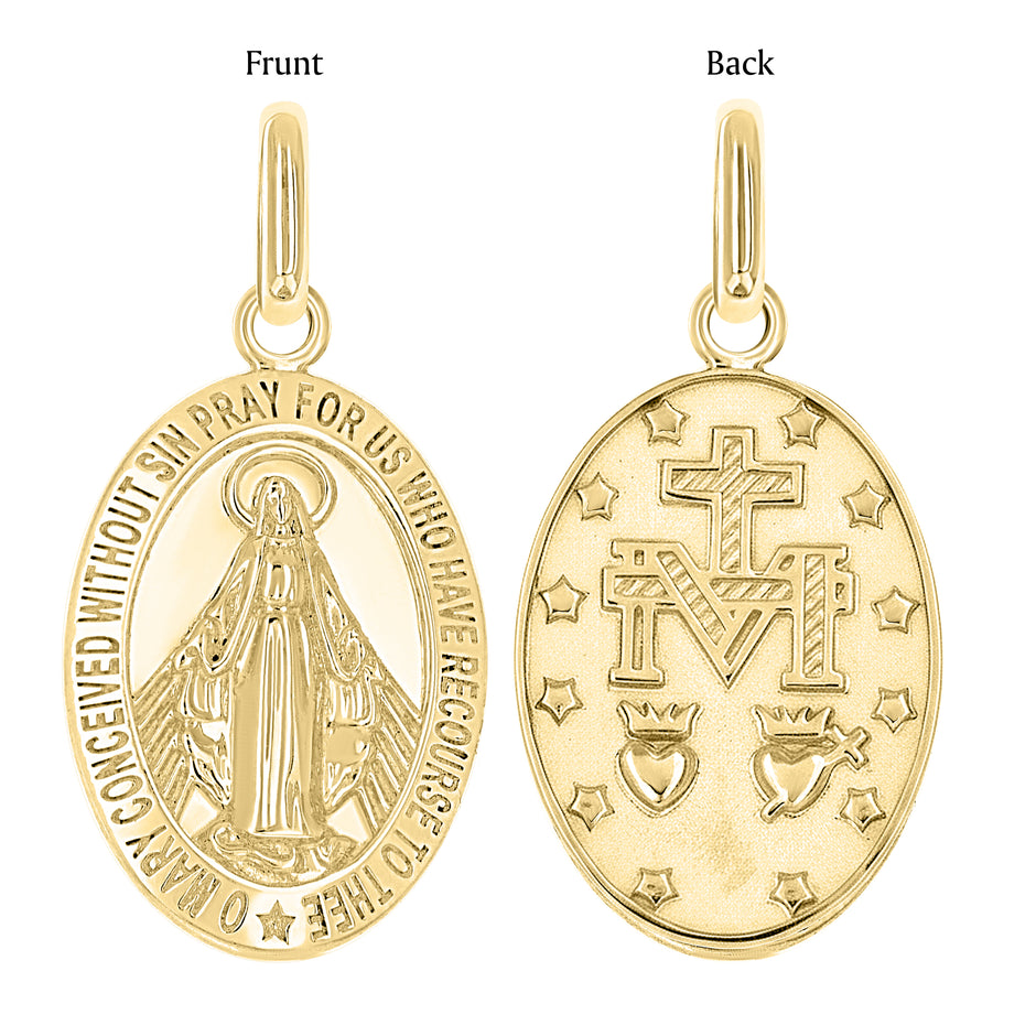 10kt Yellow Gold Unisex Miraculous Medal Religious Pendant 