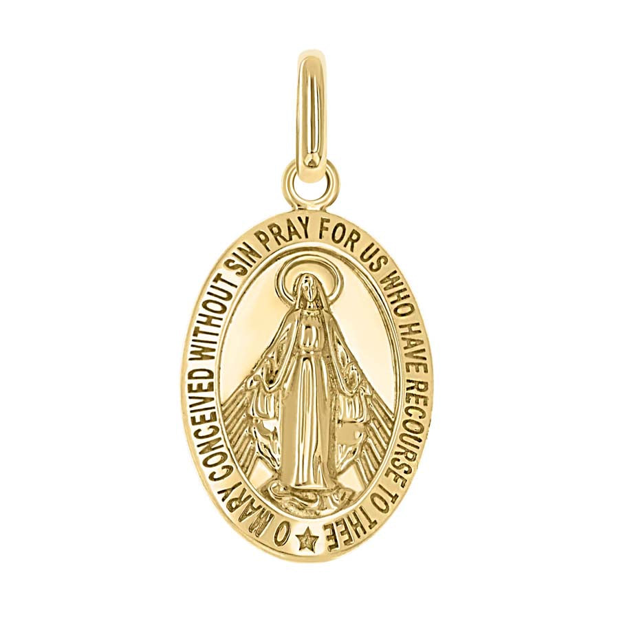 14kt Yellow Gold Unisex Miraculous Medal Religious Pendant 