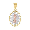 14kt Tri-Color Gold Unisex Cubic-Zirconia Guadalupe Religious Pendant 