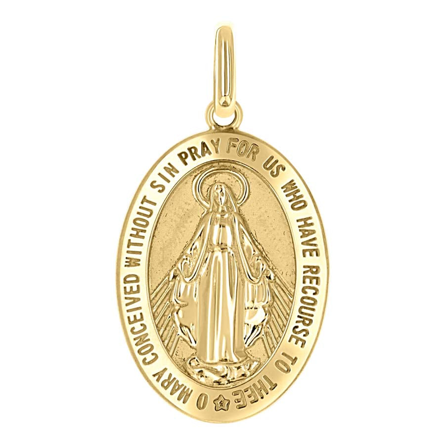 14kt Yellow Gold Unisex Miraculous Medal Religious Pendant 