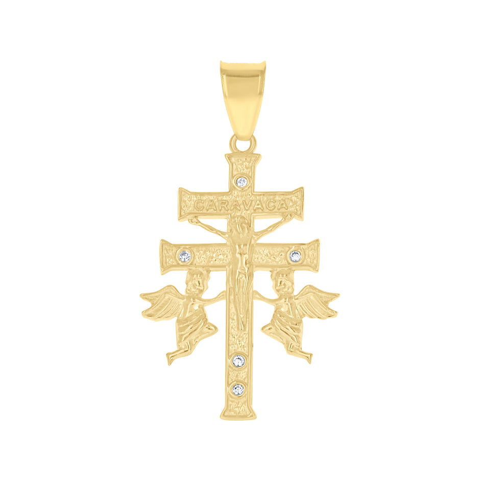 10kt Yellow Gold Unisex Cubic-Zirconia Caravaca Cross Religious Pendant