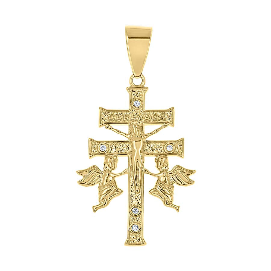 14kt Yellow Gold Unisex Cubic-Zirconia Caravaca Cross Religious Pendant 