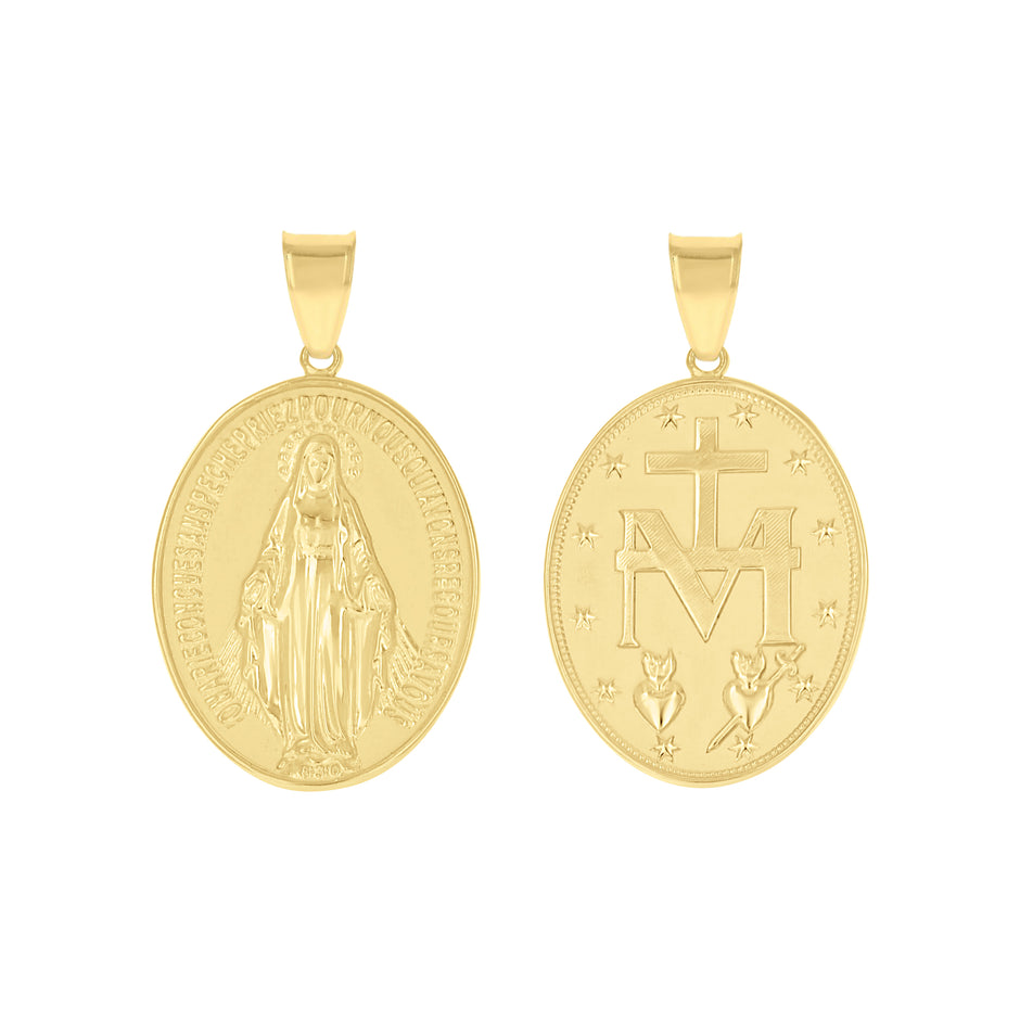 10kt Yellow Gold Unisex Miraculous Medal Religious Pendant 