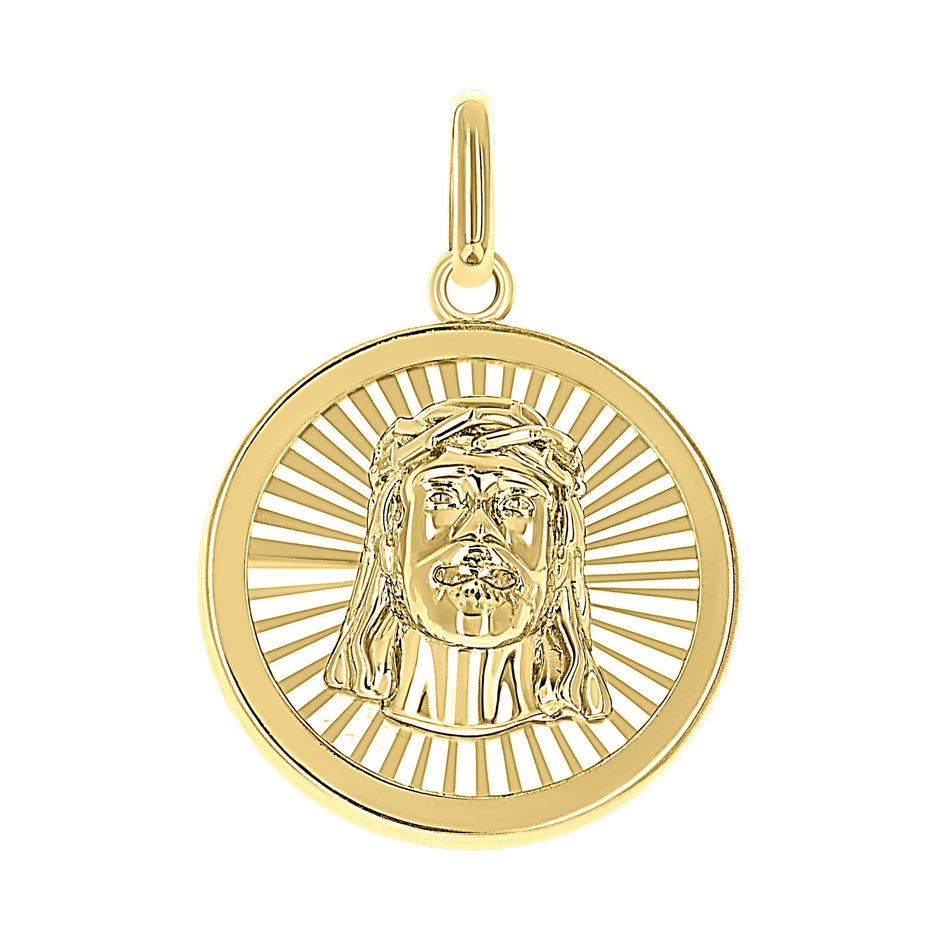 10kt Yellow Gold Unisex Round Jesus Religious Pendant 