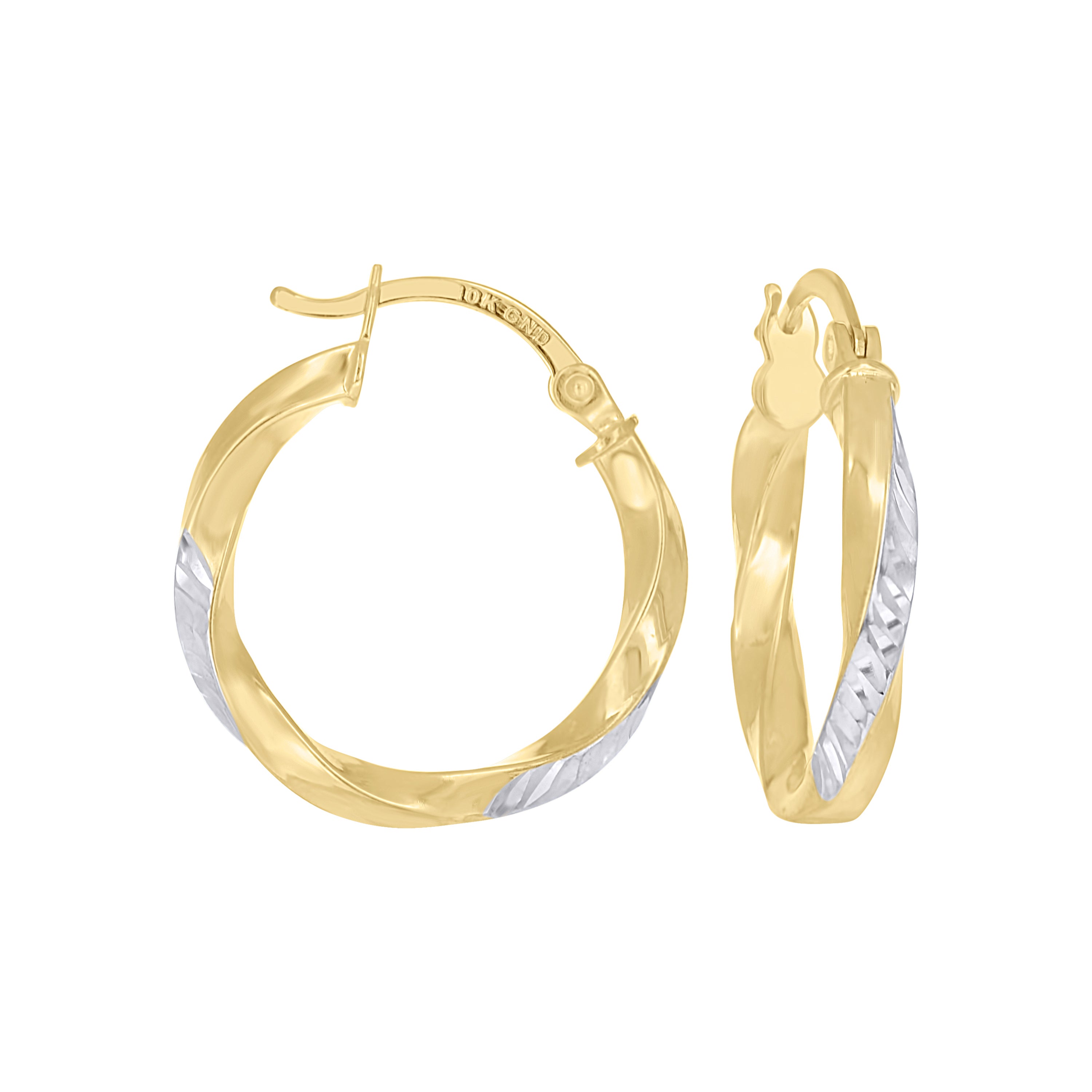 10kt Two-Tone Gold Womens Twisted Square Tube Hoop Earrings