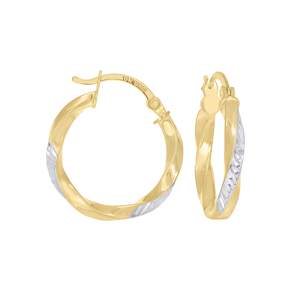 10kt Two-Tone Gold Womens Twisted Square Tube Hoop Earrings
