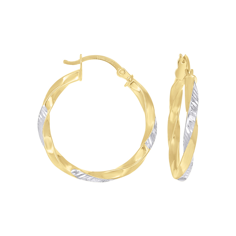 10kt Two-Tone Gold Womens Twisted Square Tube Hoop Earrings