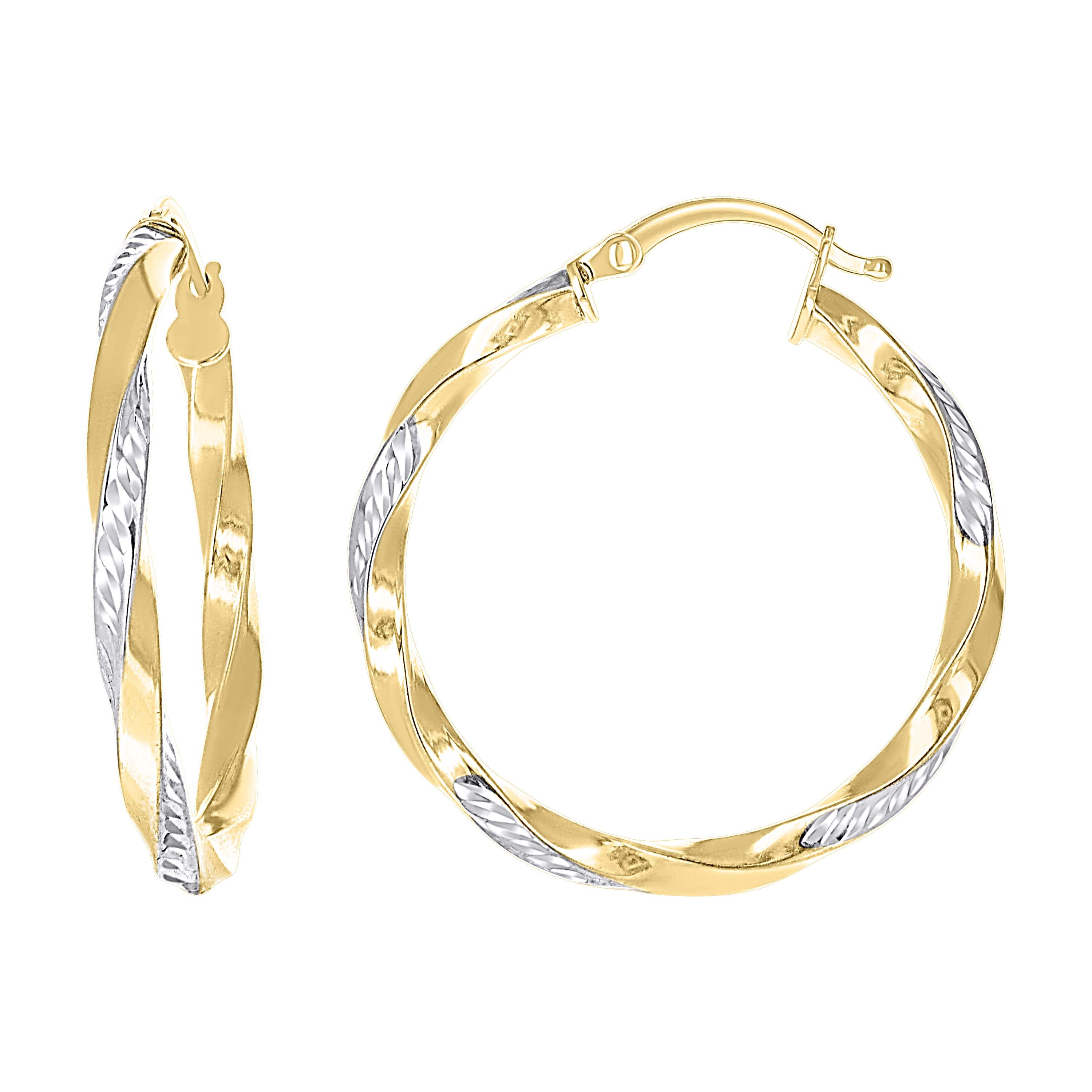 10kt Two-Tone Gold Womens Flat Twisted Tube Hoop Earrings 