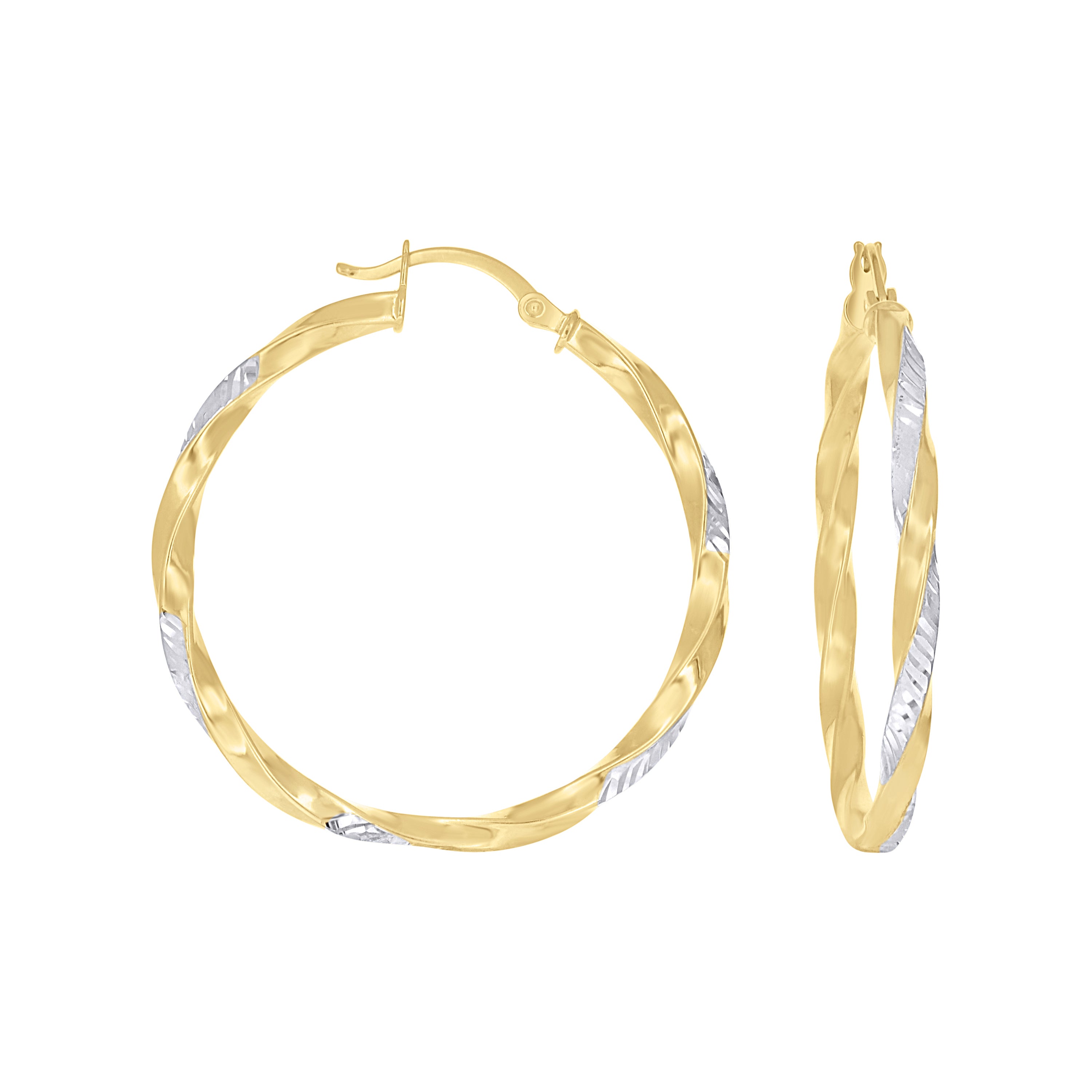 10kt Two-Tone Gold Womens Twisted Square Tube Hoop Earrings 