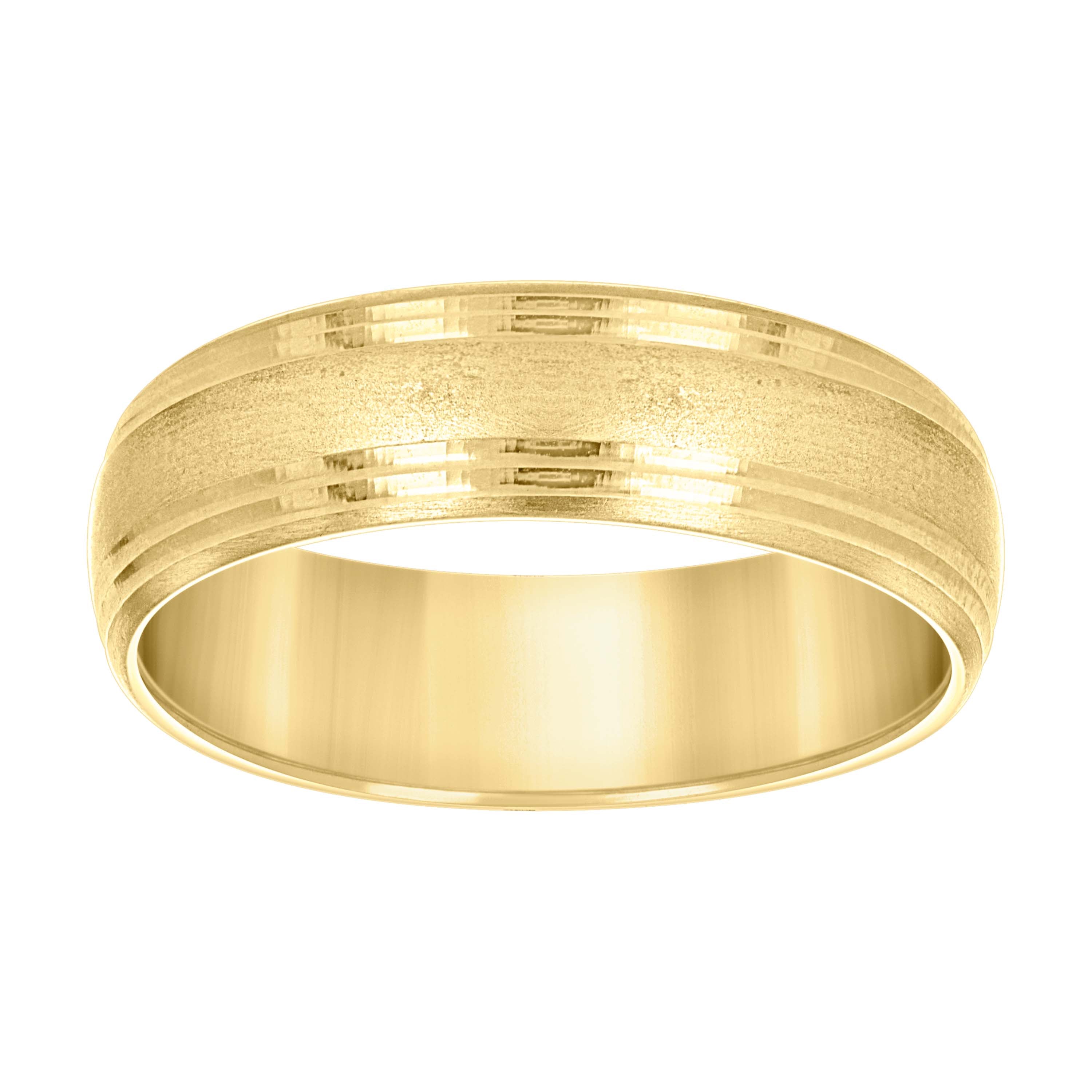 10kt Yellow Gold Mens Grooved Edge Brushed Comfort Fit Wedding Band Ring 6mm Size 12 - SLV-142743