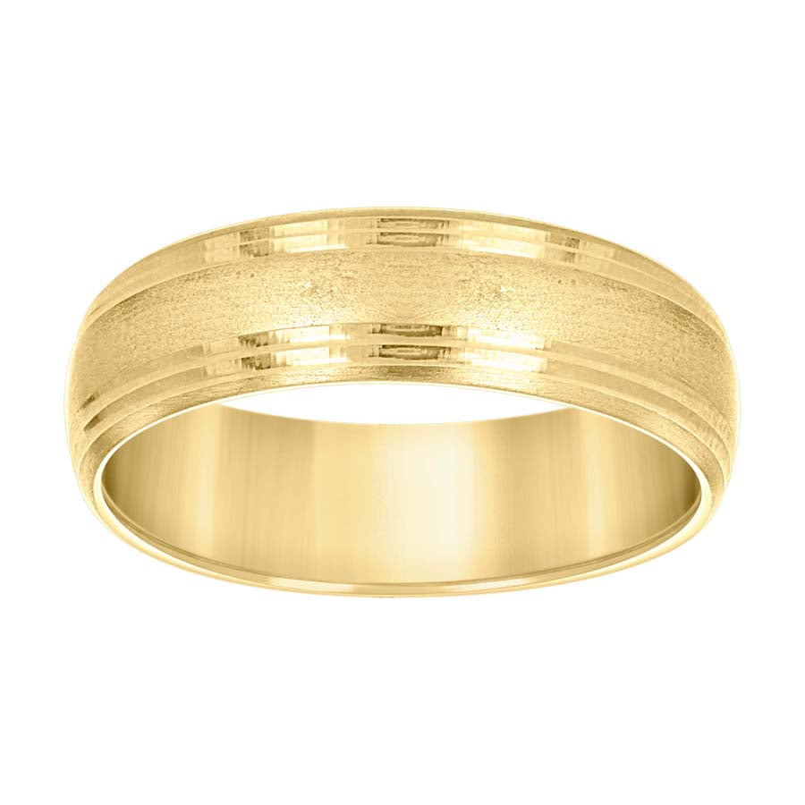 14kt Yellow Gold Mens Grooved Edge Brushed Comfort Fit Wedding Band Ring 6mm Size 12 - SLV-142751