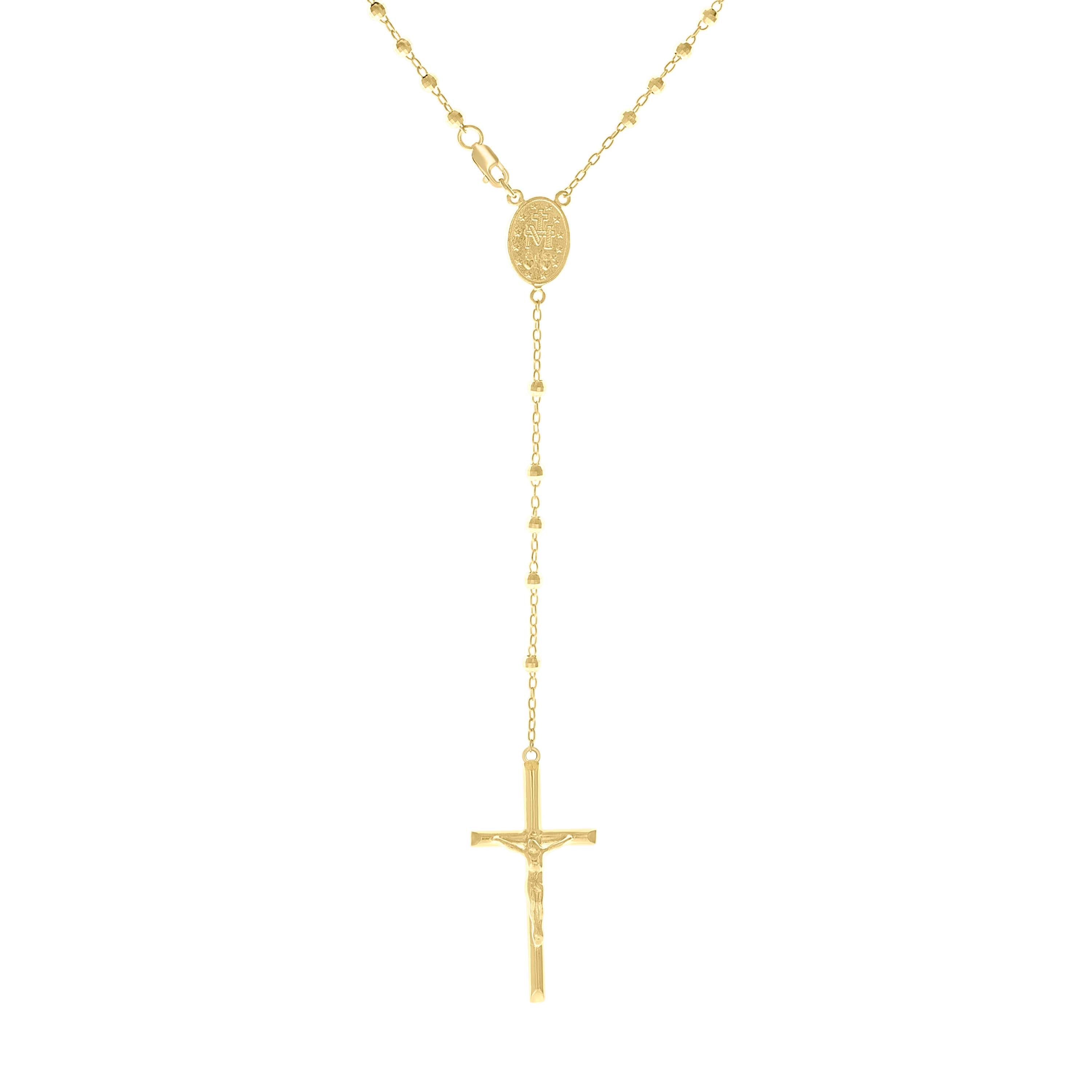 925 Sterling Silver Yellow-Tone Unisex Crucifix Cross Religious Rosary Necklace 3mm 22 Inches - SLV-142805