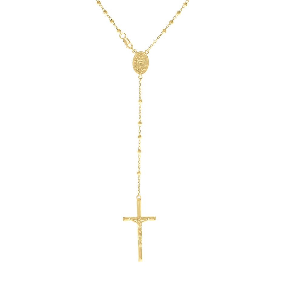 925 Sterling Silver Yellow-Tone Unisex Crucifix Cross Religious Rosary Necklace 3mm 22 Inches - SLV-142805