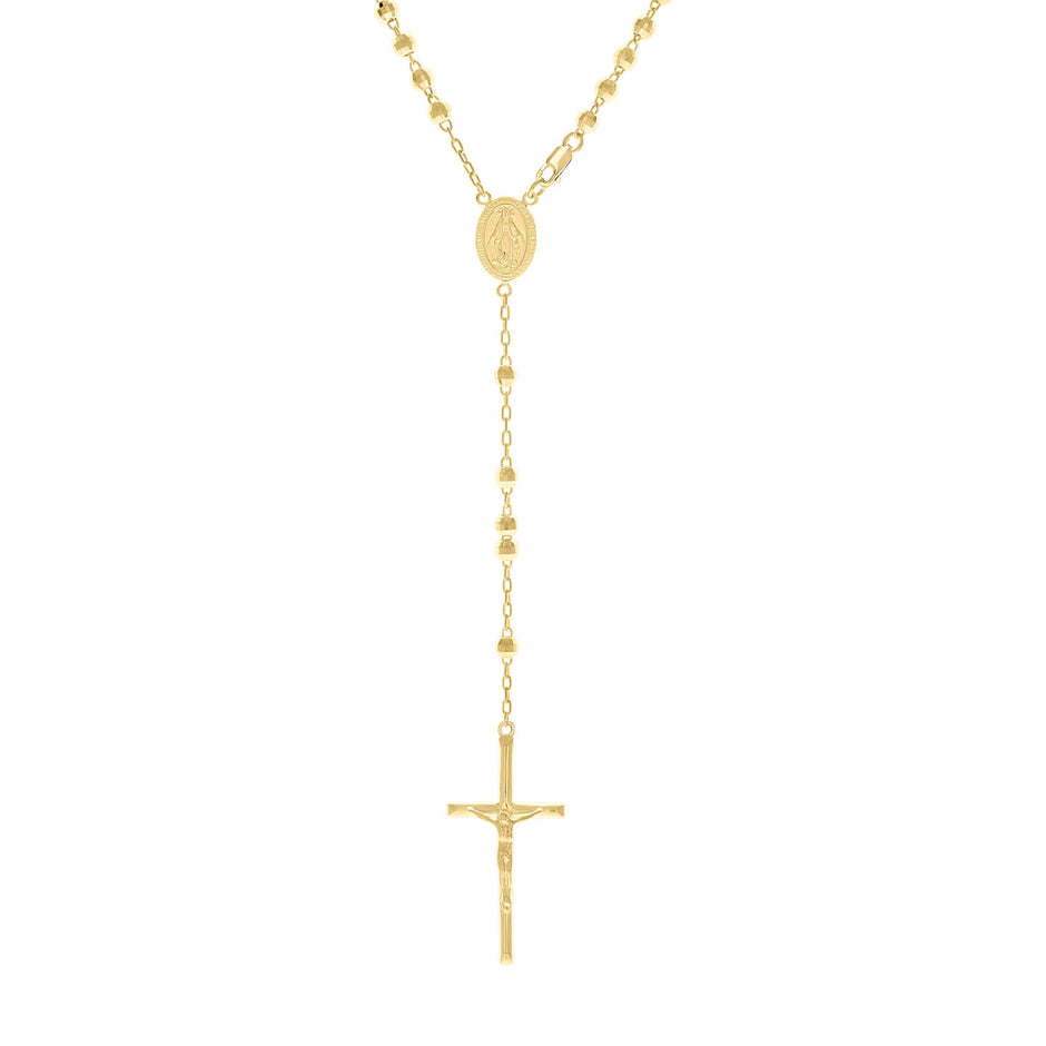 925 Sterling Silver Yellow-Tone Unisex Guadalupe Crucifix Cross Religious Rosary Necklace 4mm 18 Inches