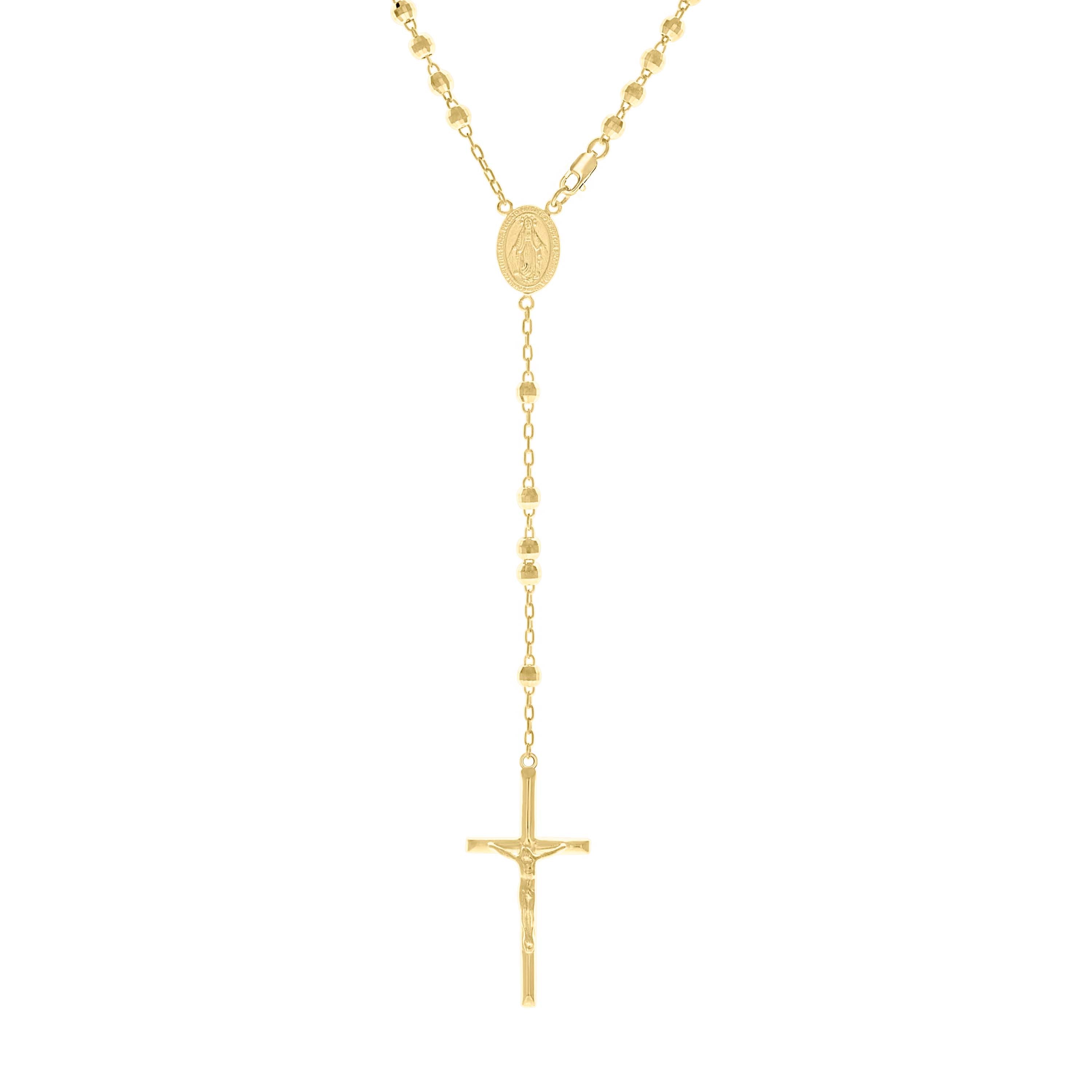 925 Sterling Silver Yellow-Tone Unisex Guadalupe Crucifix Cross Religious Rosary Necklace 4mm 24 Inches - SLV-142811