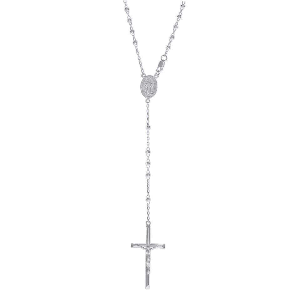 925 Sterling Silver Unisex Guadalupe Crucifix Cross Religious Rosary Necklace 3Mm 24 Inches - SLV-142839