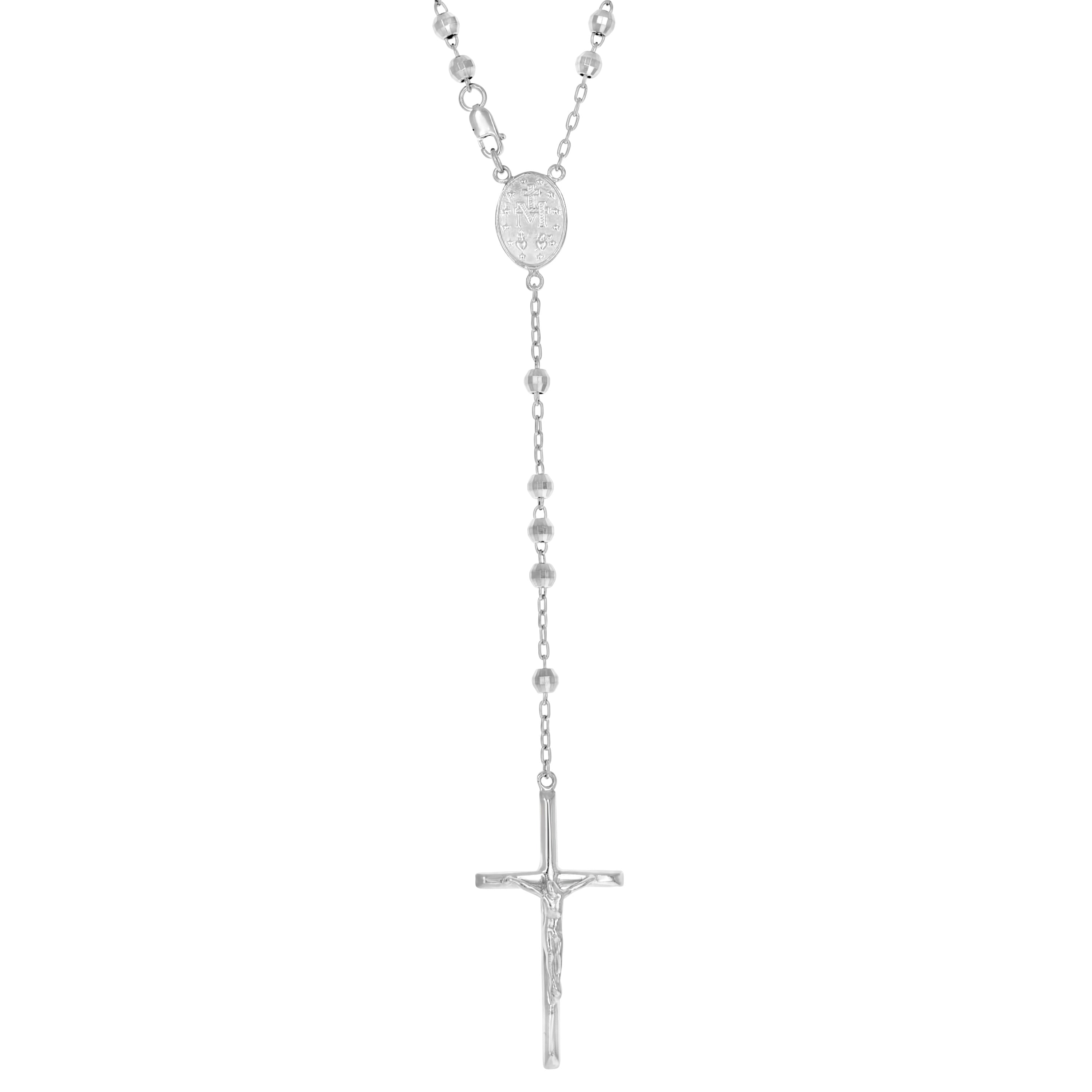 925 Sterling Silver Unisex Guadalupe Crucifix Cross Religious Rosary Necklace 4Mm 18 Inches