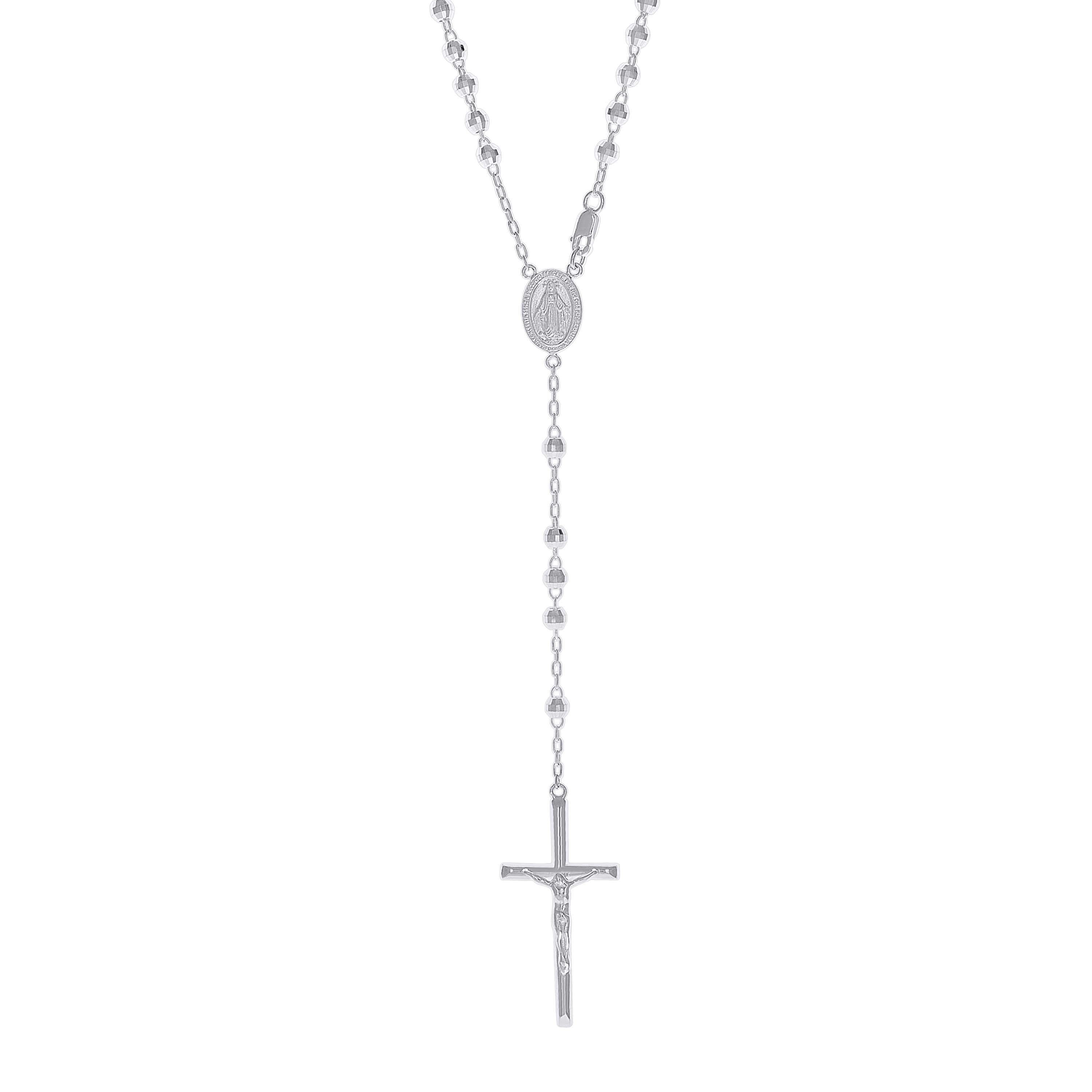 925 Sterling Silver Unisex Guadalupe Crucifix Cross Religious Rosary Necklace 4Mm 20 Inches - SLV-142842