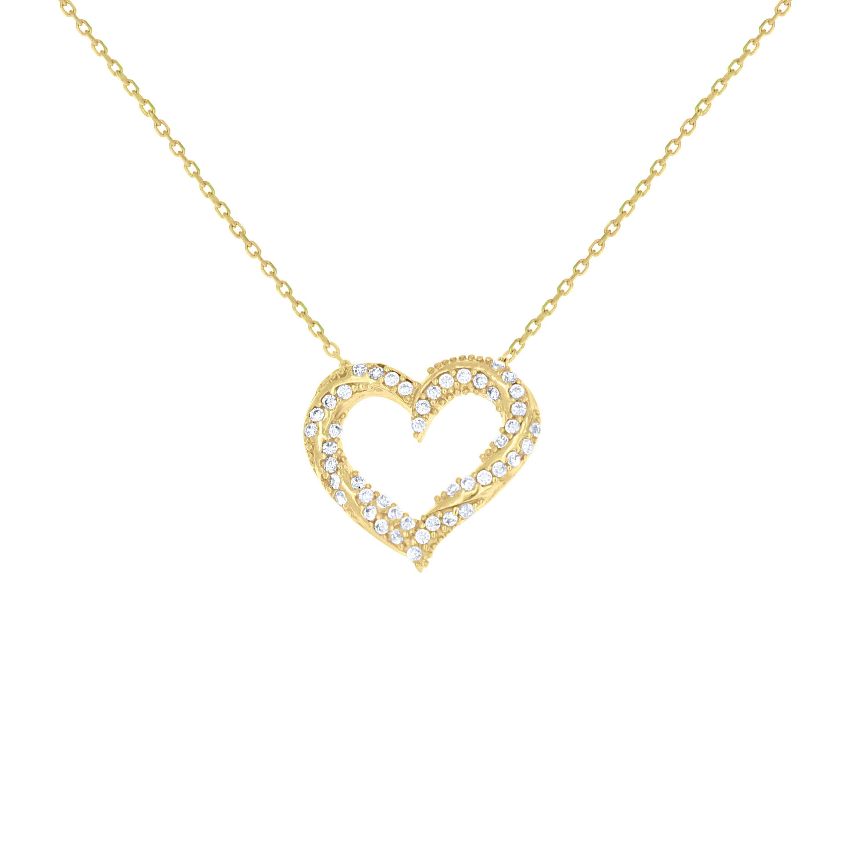 10kt Yellow Gold Womens Cubic-Zirconia Heart Charm Necklace 18 Inches