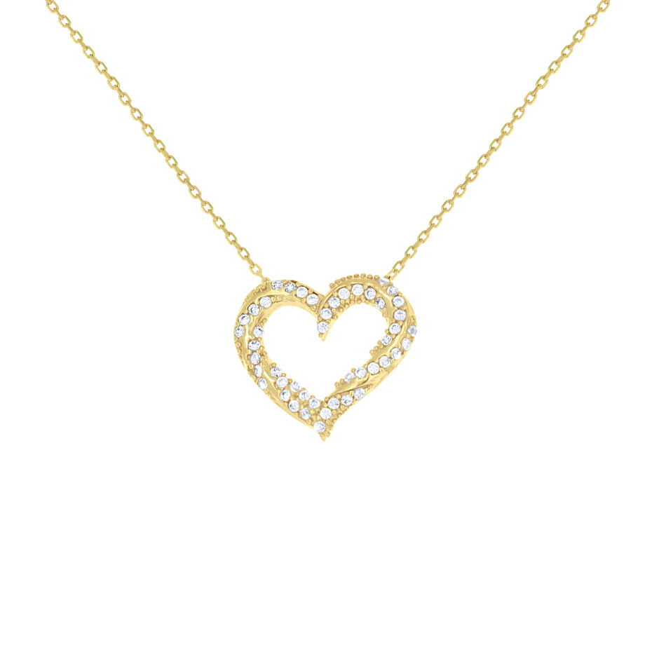 10kt Yellow Gold Womens Cubic-Zirconia Heart Charm Necklace 18 Inches