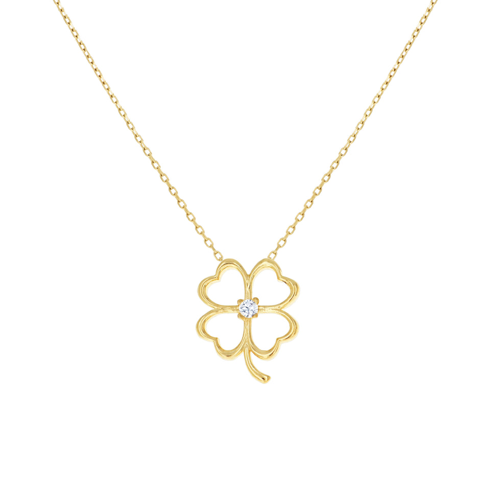 14kt Yellow Gold Womens Cubic-Zirconia Four Leaf Clover Good Luck Charm Necklace 18 Inches 