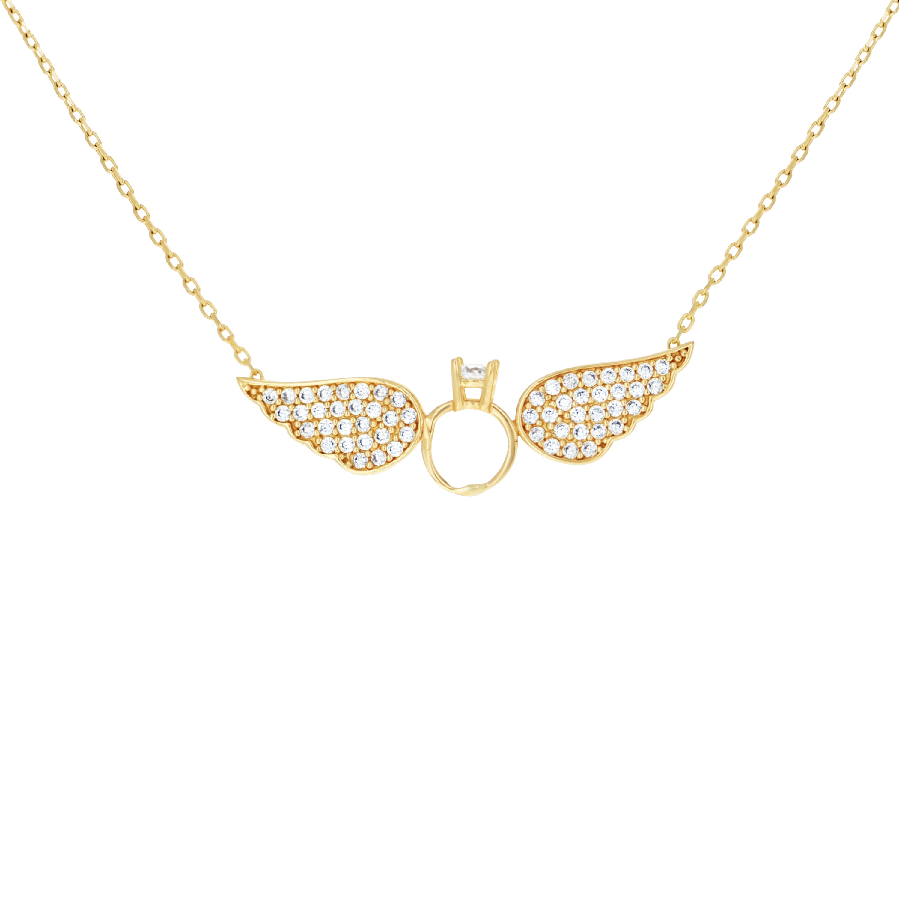 14kt Yellow Gold Womens Cubic-Zirconia Flying Ring Fashion Charm Necklace 18 Inches 