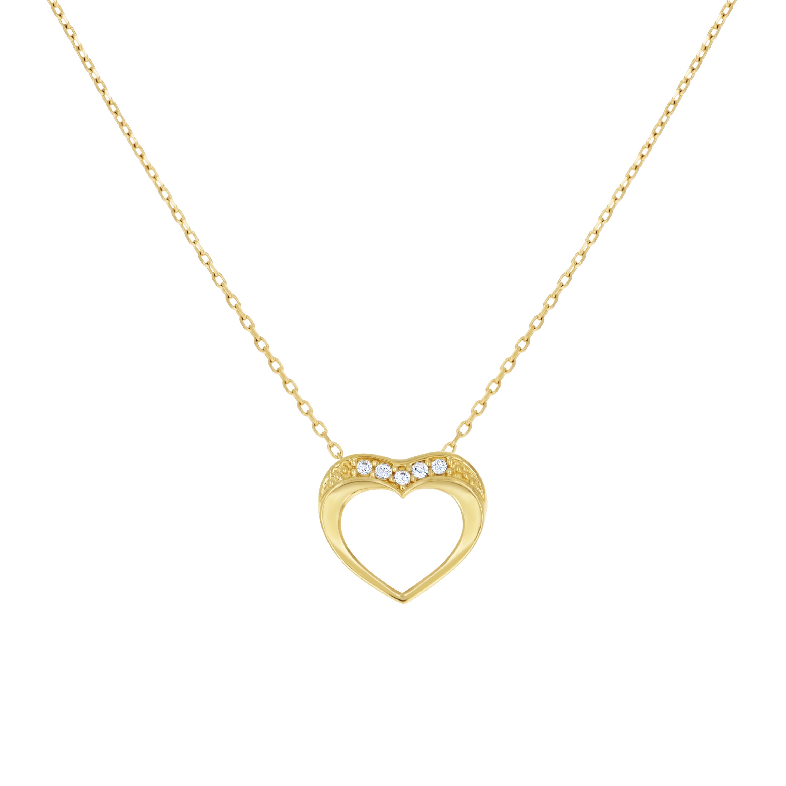 14kt Yellow Gold Womens Cubic-Zirconia Heart Love Necklace 18 Inches