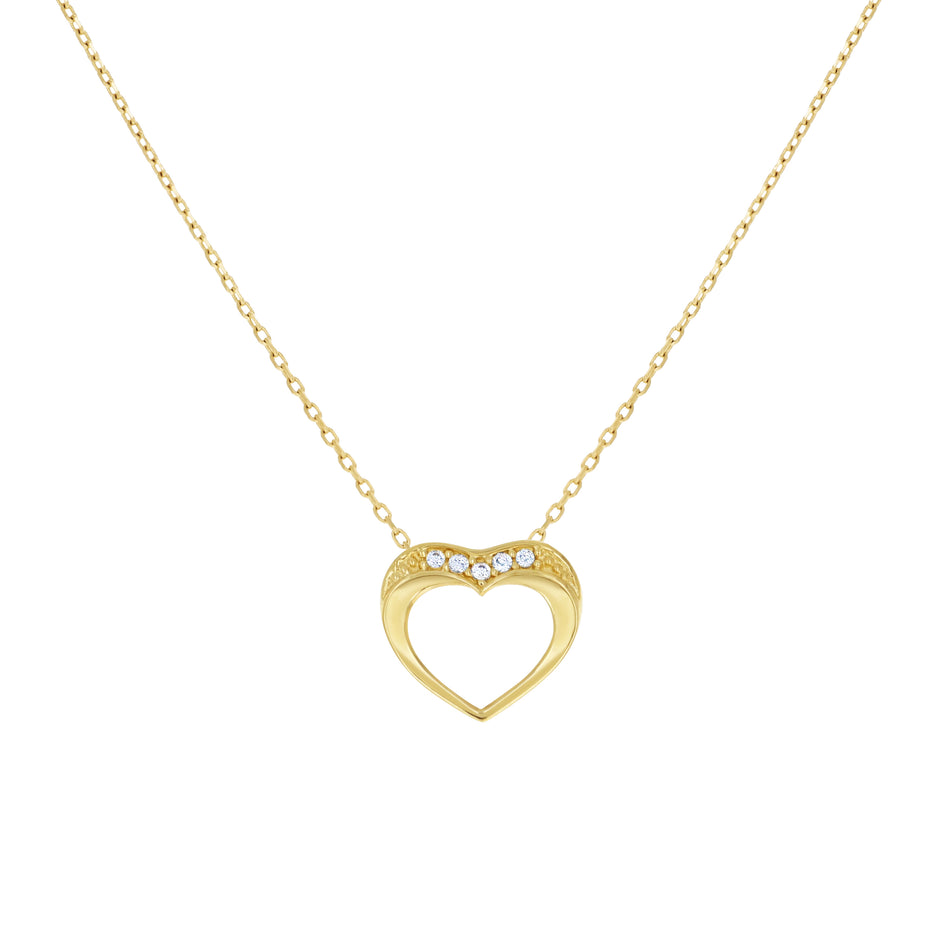 14kt Yellow Gold Womens Cubic-Zirconia Heart Love Necklace 18 Inches